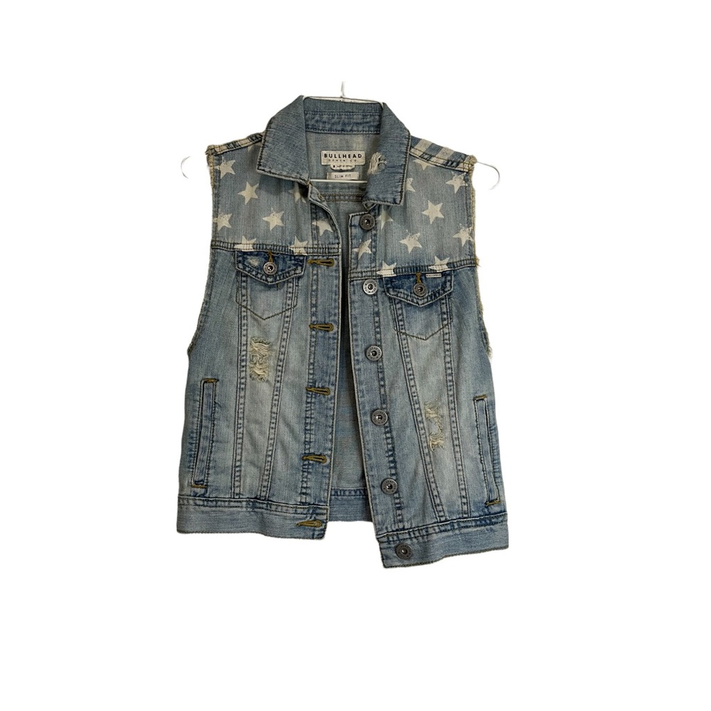 Bullhead Denim Co. Jean Stars Stripes Sleeveless Button Vest Jacket Women Size S